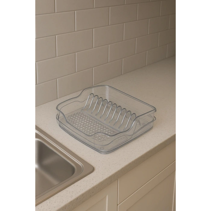 Şeffaf Akrilik Tabaklık Bulaşıklık Düzenleyici 2 Parça 37x38x7 cm