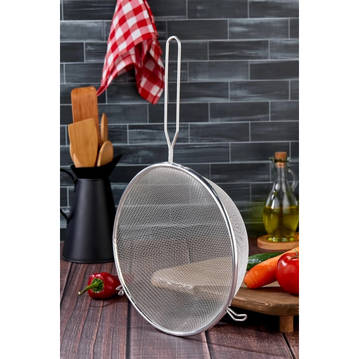 Tencereye Takılan 22 Cm Lüks Orta Boy Çelik Tel Süzgeç & Kevgir