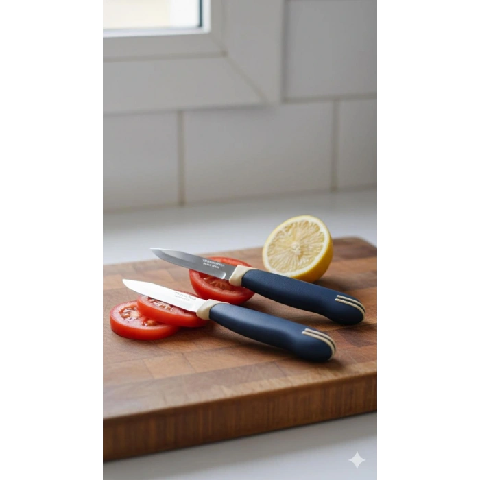 Tramontina 2’li Kısa Meyve Bıçağı Seti Paslanmaz Çelik Lacivert