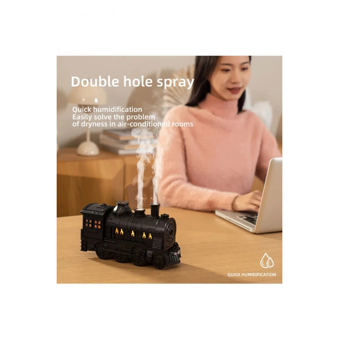 Tren Şeklinde Buharlı Oda Hava Nemlendirici Işık Buhar Makinesi Kumandalı