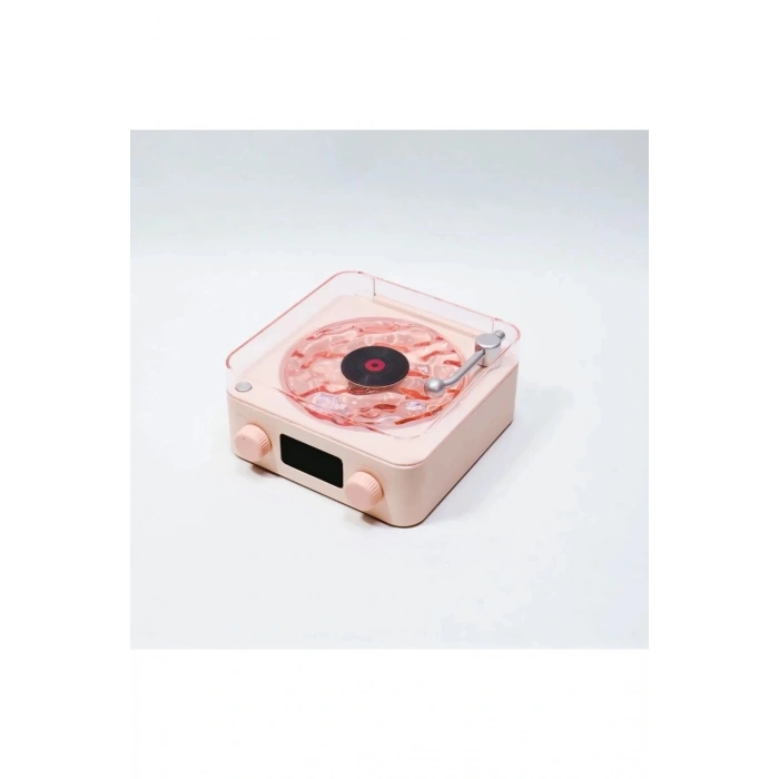 Waves Nostalji Plak Görünümlü Bluetooth Hoparlör 3d Ses Dalgası Retro Müzik Plak Pembe