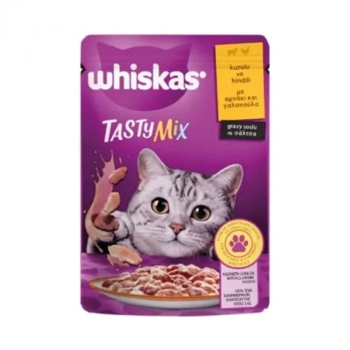 Whiskas Tasty Mix Sos İçerisinde Kuzu Etli ve Hindili Pouch Yetişkin Konserve Kedi Maması 1 Adet 85 Gr