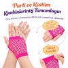 80’ler 90’lar Retro Neon Fuşya Şeker Pembesi File Parmaksız Kısa Eldiven 11 Cm