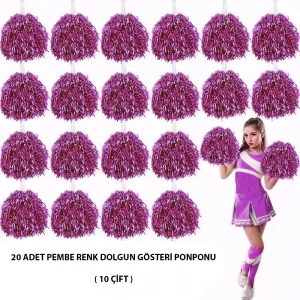 10 Çift ( 20 Adet ) Pembe Renk 23 Nisan 19 Mayıs 29 Ekim Okul Gösteri Ponponları