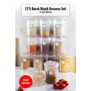 9lu Barok Yuvarlak Büyük Kavanoz Seti & Saklama Kabı & Erzak Kabı (9*2000 ML)