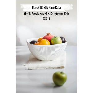 Akrilik Barok Lacivert Büyük Kare Meyve & Salata Kasesi & Karıştırma Kabı / 3,3 Lt  (CAM DEĞİLDİR)