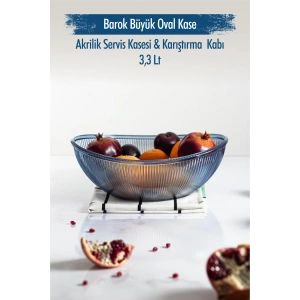 Akrilik Barok Mürdüm Büyük Oval Meyve & Salata Kasesi & Karıştırma Kabı / 3,3 Lt  (CAM DEĞİLDİR)
