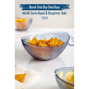 Akrilik Barok Şeffaf Orta Boy Oval Meyve & Salata Kasesi & Karıştırma Kabı / 1,6 Lt  (CAM DEĞİLDİR)