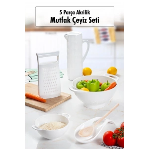 Akrilik Siyah 5 Parça Sürahi & Rende & Süzgeç & Mini Süzgeç & Kaşıklık & Mutfak Çeyiz Seti