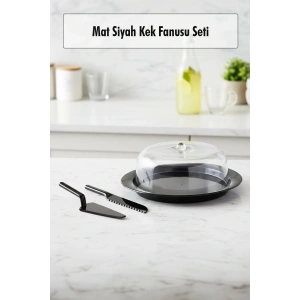 Akrilik Beyaz Kek Fanusu ve Servis Seti - 33 x 39 x 14 cm