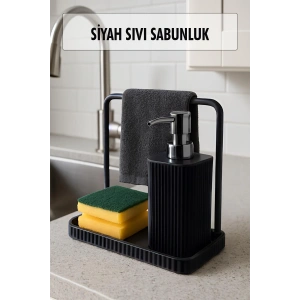 Havluluklu Sıvı Sabunluk & Havlu Asma Aparatlı Sıvı Sabunluk Gri 400 ml