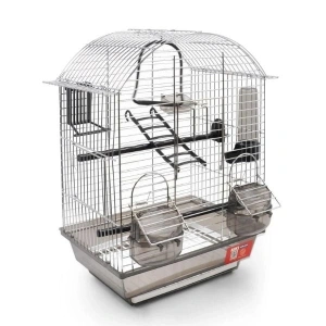 Kiki Excellent Yuvarlak Çatılı Çift Kapılı ve Yemlikli Muhabbet Kuşu Kafesi Krom 43x30x22 Cm