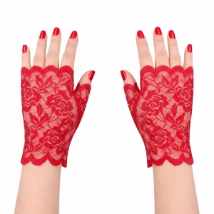 Kırmızı Dantel Parmaksız Kısa Eldiven