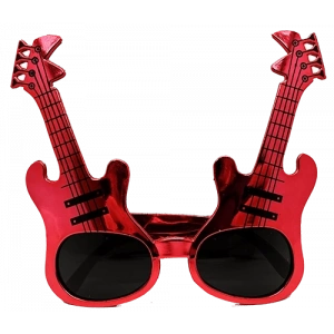 Kırmızı Renk Rockn Roll Gitar Şekilli Parti Gözlüğü 15x15 Cm