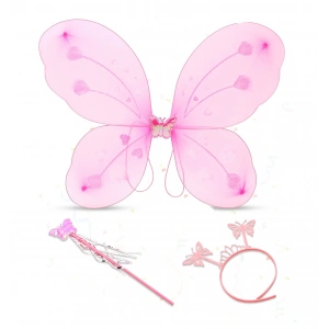 Pembe Kelebek Kız Seti – 50 Cm Kelebek Kanadı, Taç Ve Asa