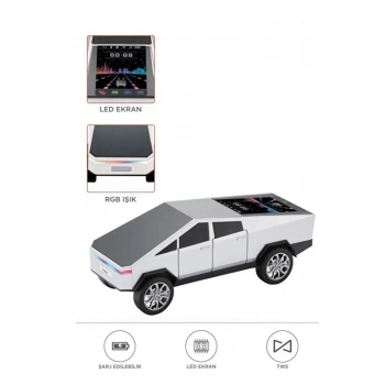 D68 Cyber Model Araba Tasarımlı Bluetooth Hoparlör 15w Güçlü Ses Rgb Led /tws/usb Beyaz