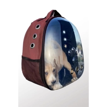 Deri Astronot Kedi Ve Köpek Taşıma Çantası Bordo Renk