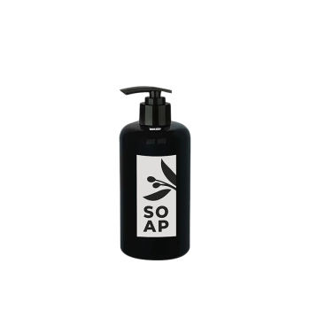 Siyah Soap Baskılı Sıvı Sabunluk Yuvarlak Plastik Pompalı 500 ML