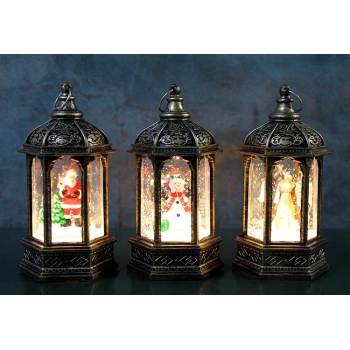 Yılbaşı Temalı Işıklı Kar Küresi Siyah Tasarım