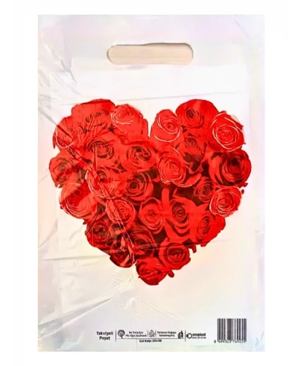 Çok Renkli Takviyeli Poşet Gül Kalp Desen 500 Adet No:4