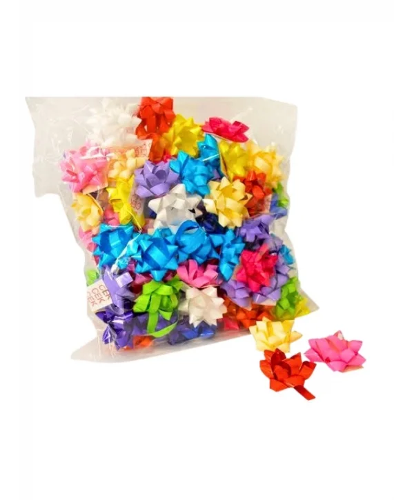 Kendinden Yapışkanlı Fiyonk Yıldız Hediye Paketi Süsü Düz Karışık 500 Adet