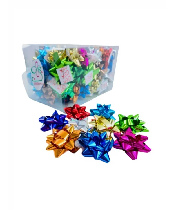 Kendinden Yapışkanlı Fiyonk Yıldız Hediye Paketi Süsü Metalik 100 Adet