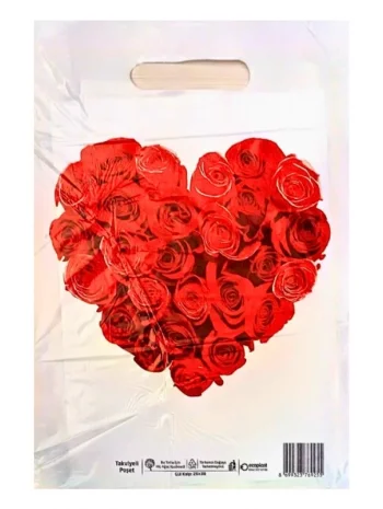 Çok Renkli Takviyeli Poşet Gül Kalp Desen 1000 Adet No:4