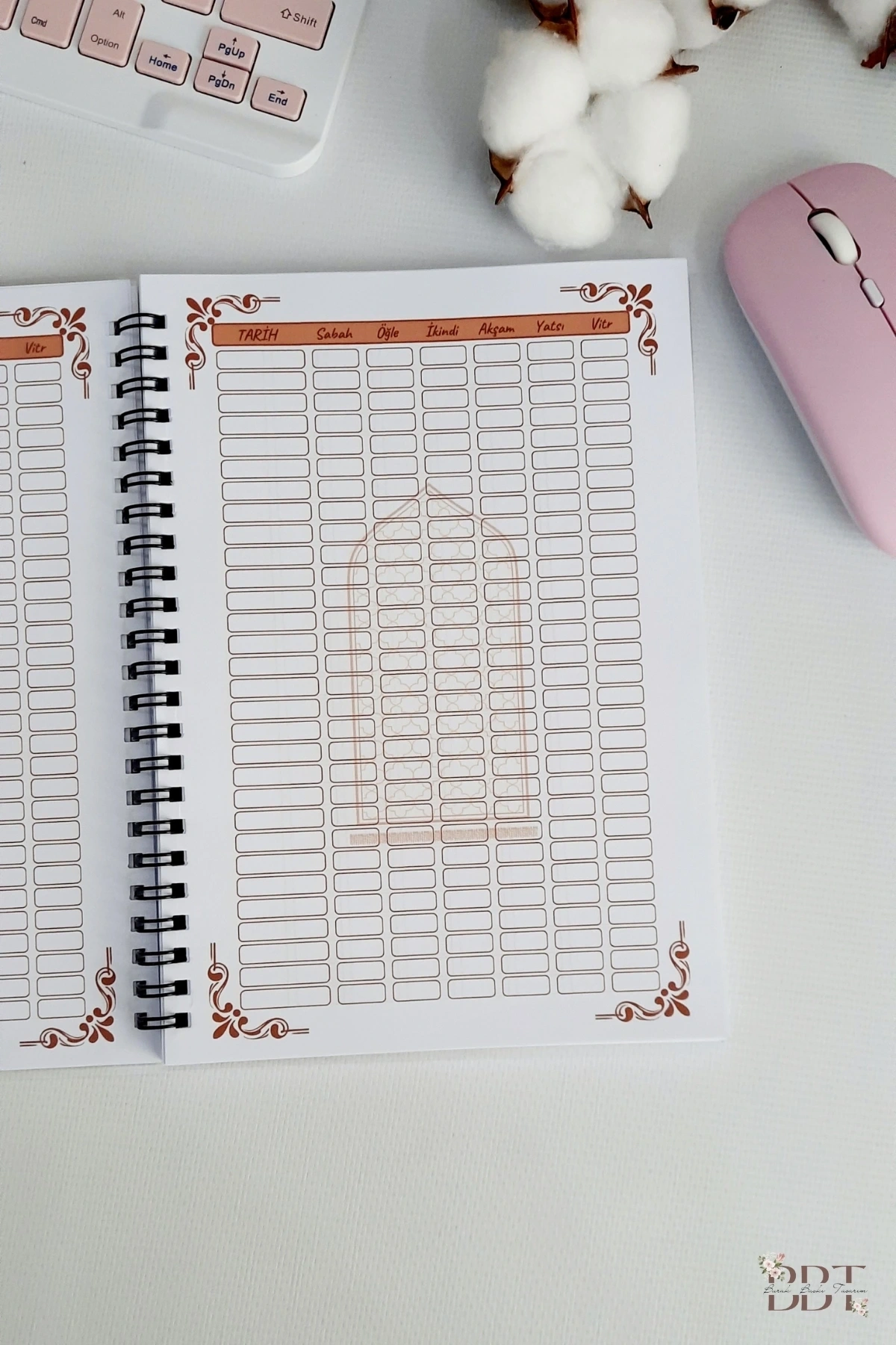 10 Yıllık Kaza Namazı Defteri, Yeşil Kahverengi Kapak / Takip Çizelgesi - A-5 Telli - Pvc Kapak