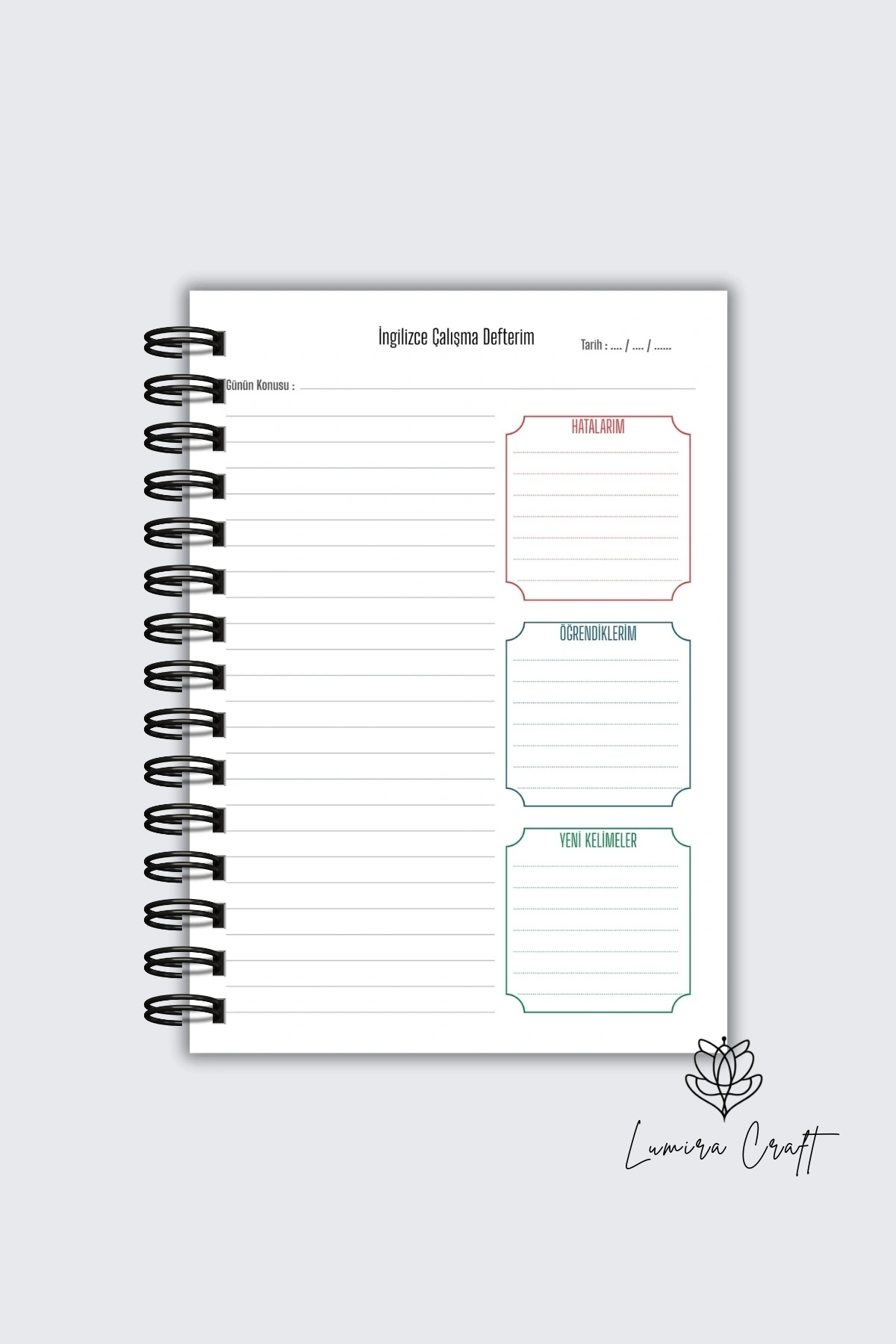 İngilizce Çalışma ve Yazma Defteri , Ajanda , Panlayıcı, Notepad, Not Defteri