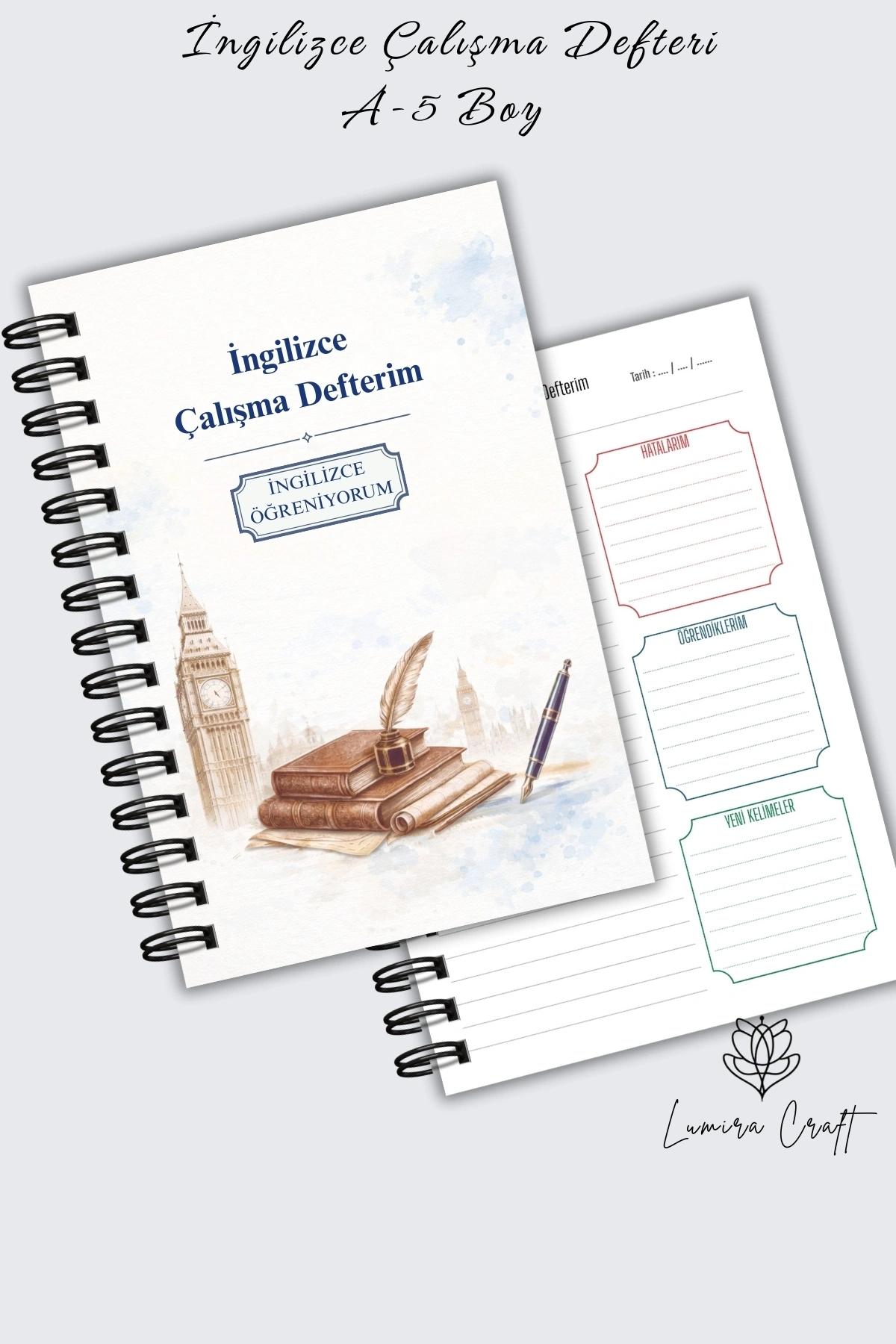 İngilizce Çalışma ve Yazma Defteri , Ajanda , Panlayıcı, Notepad, Not Defteri