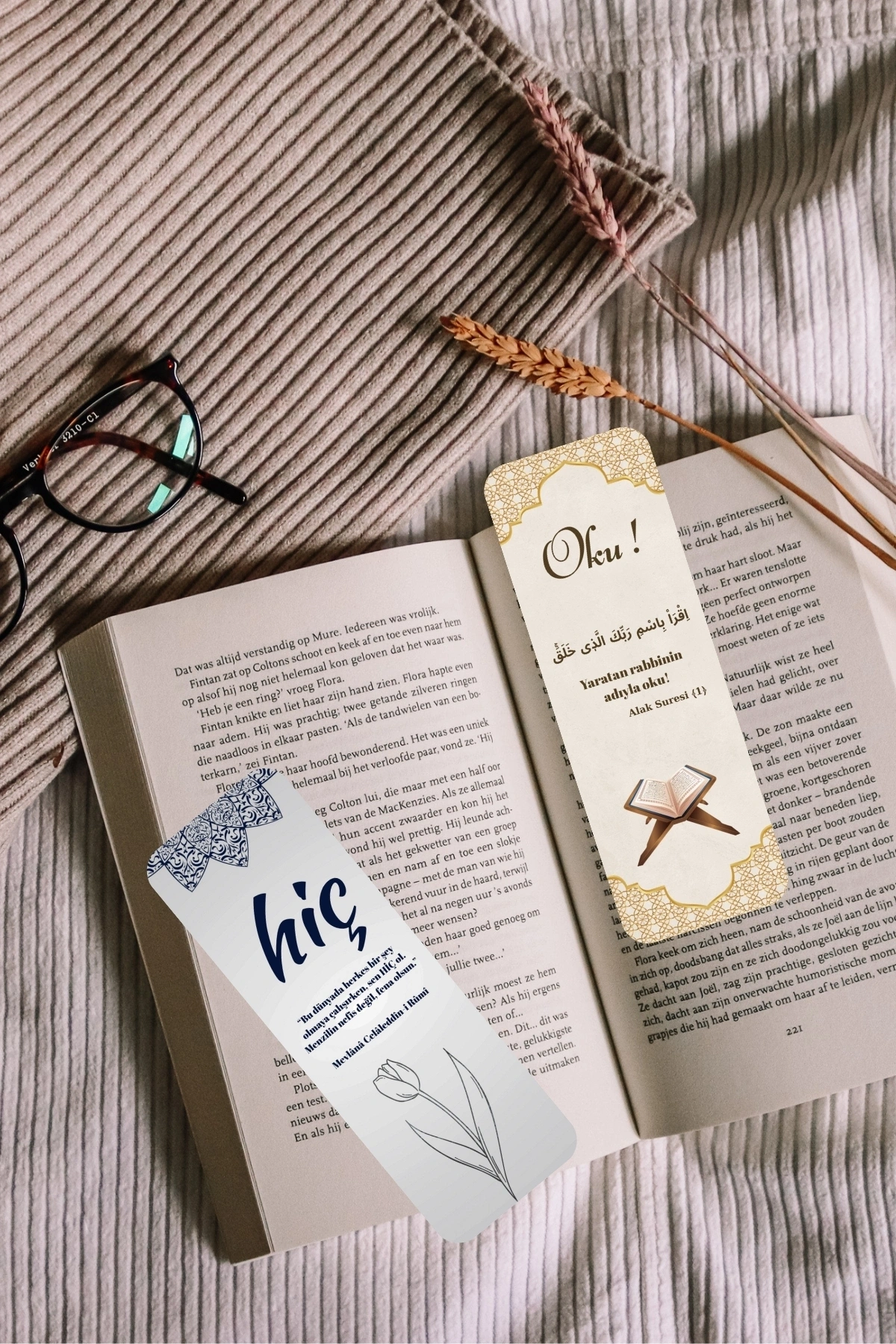 Dini Temalı 4lü Kitap Ayracı Seti, Edep Ya Hu, Hiç, Oku, Kaf, Ramazan, Hafızlık Hediyesi