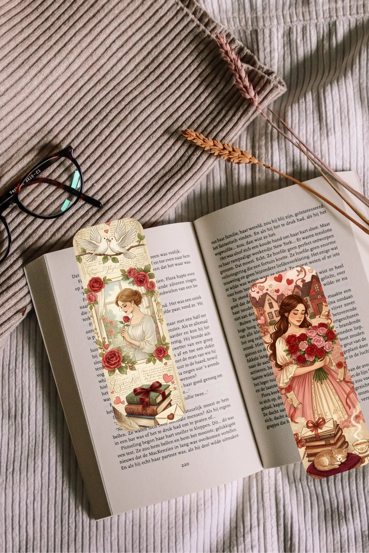 Aşk, Kitap, Sevgi, Gül Temalı 4Lü Kitap Ayracı Seti , Sevgililer Günü Hediye, Kitap Aşkı