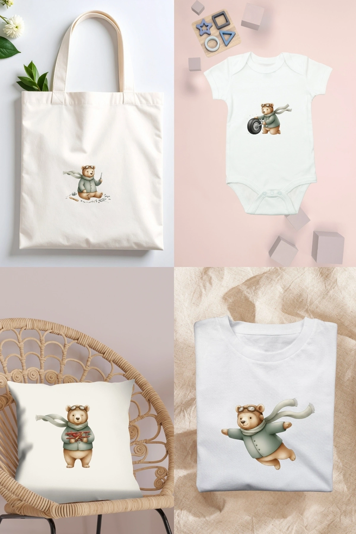 Teddy Bear, Pilot Ayı , Kumaşa Baskı Yapılabilen Ütü ile Yapışan DTF Tekstil Transfer Baskı Kağıdı