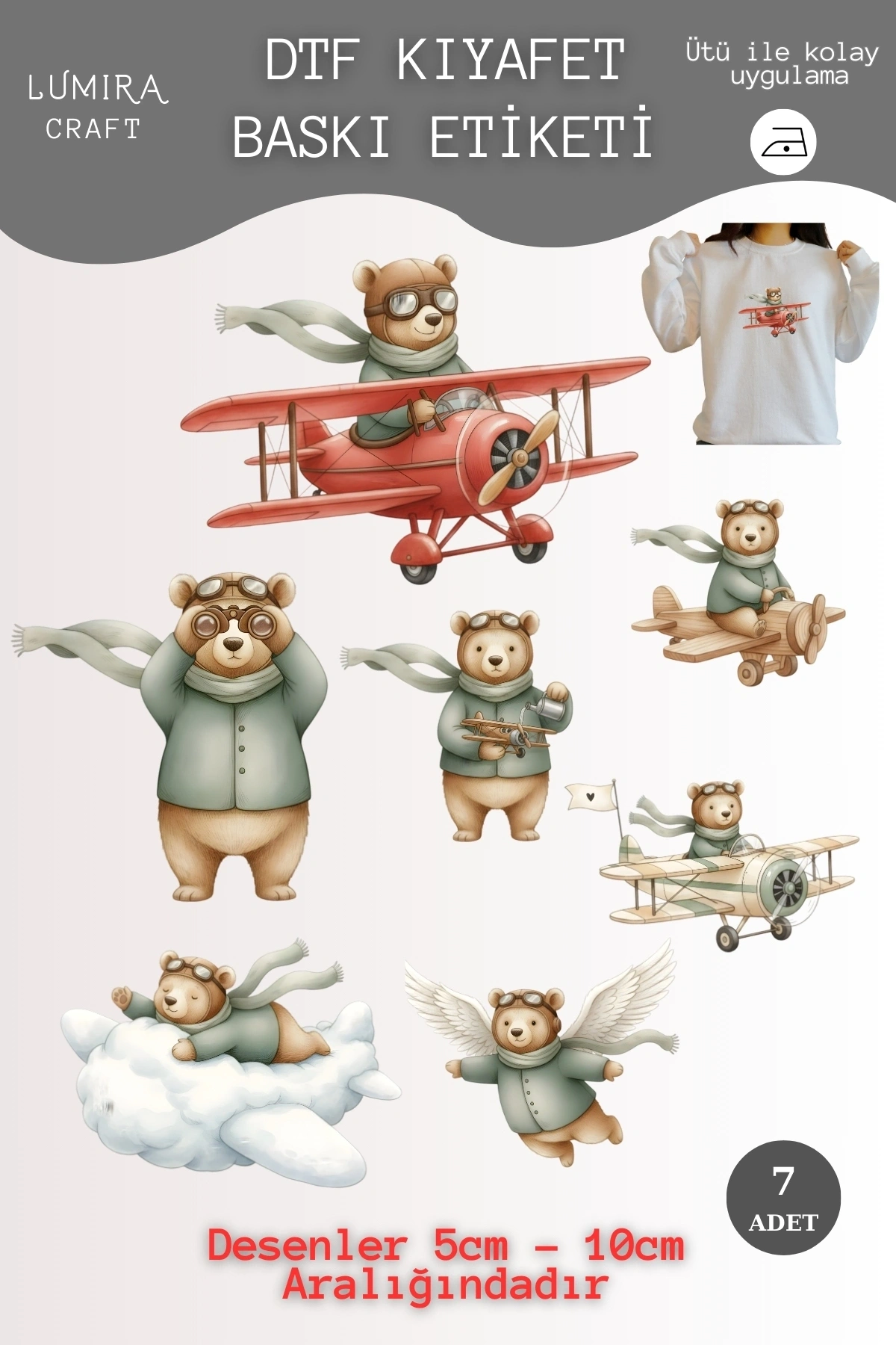 Teddy Bear, Ayıcık, Kumaşa Baskı Yapılabilen Ütü ile Yapışan DTF Tekstil Transfer Baskı Kağıdı