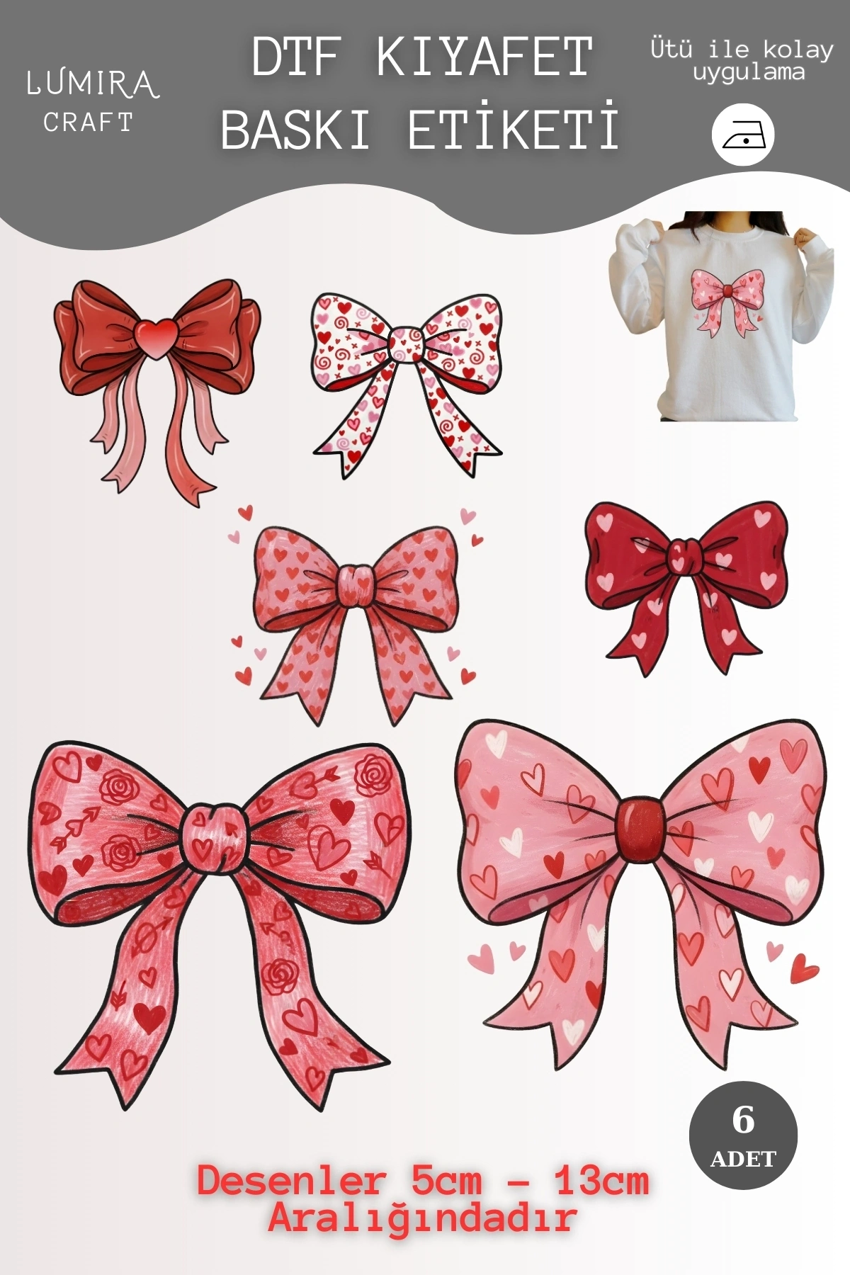 Sevgililer Günü Kalpli Fiyonklar Kumaşa Baskı Yapılabilen Ütü ile Yapışan DTF Transfer Baskı Kağıdı