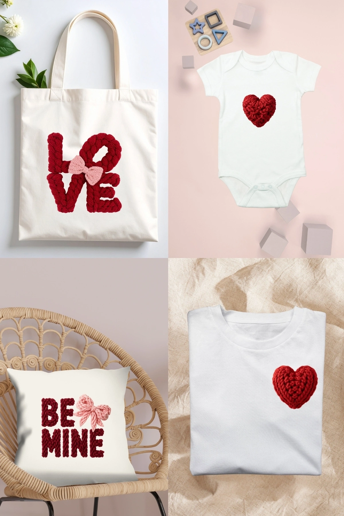 Örgü Görünümlü Love, Be Mine Kumaşa Ütü ile Yapışan DTF Transfer Baskı Kağıdı, Sevgililer Günü