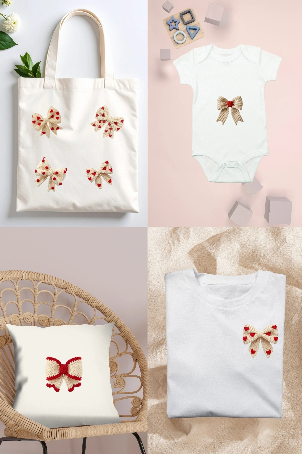 Örgü Görünümlü Fiyonk Kurdeleler, Sevgililer Günü, Kumaşa Ütü ile Yapışan DTF Transfer Baskı Kağıdı