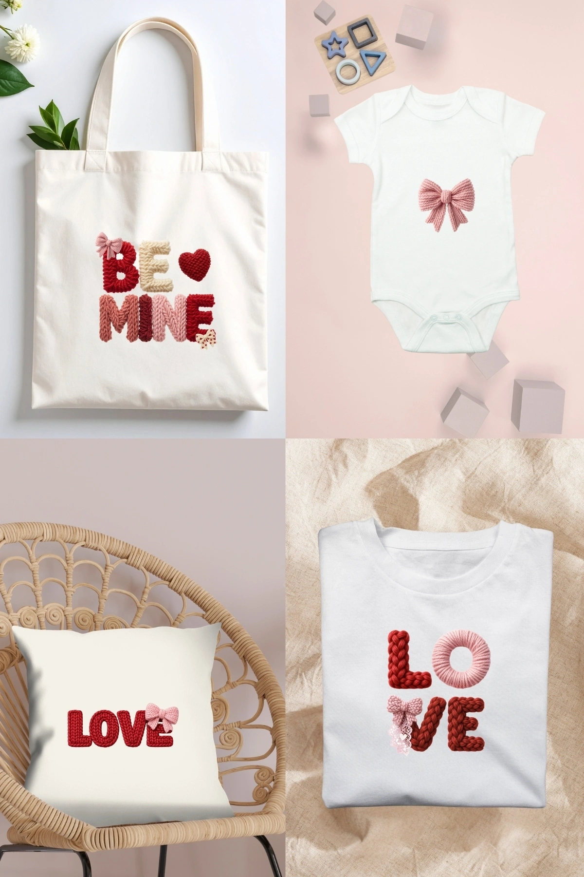 Örgü Görünümlü Fiyonklu Sevgi Sözleri Kumaşa Ütü ile Yapışan DTF Transfer Baskı Kağıdı