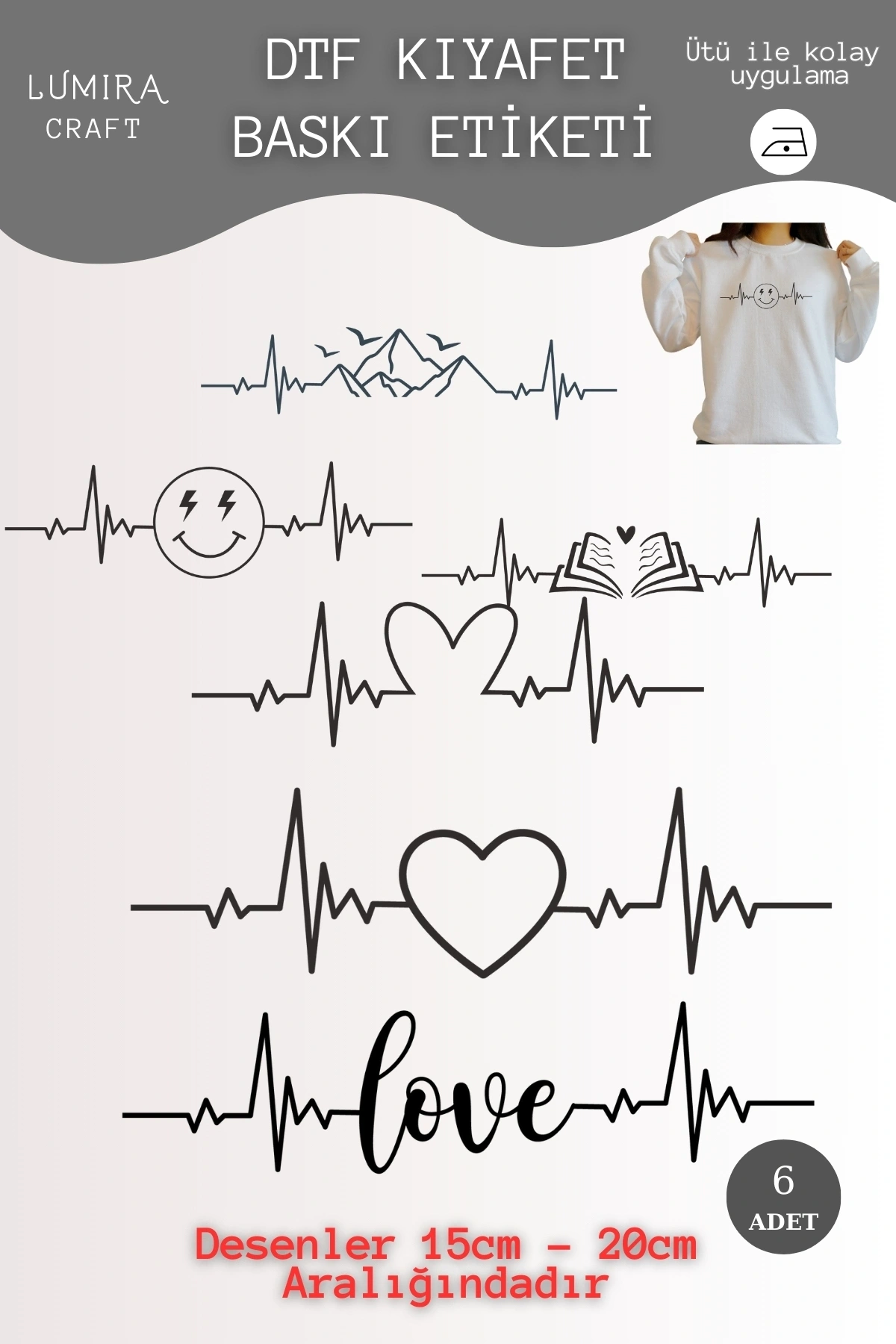 Sevgililer Günü Kalp Ritmi Kumaşa Ütü ile Yapışan DTF Transfer Baskı Kağıdı