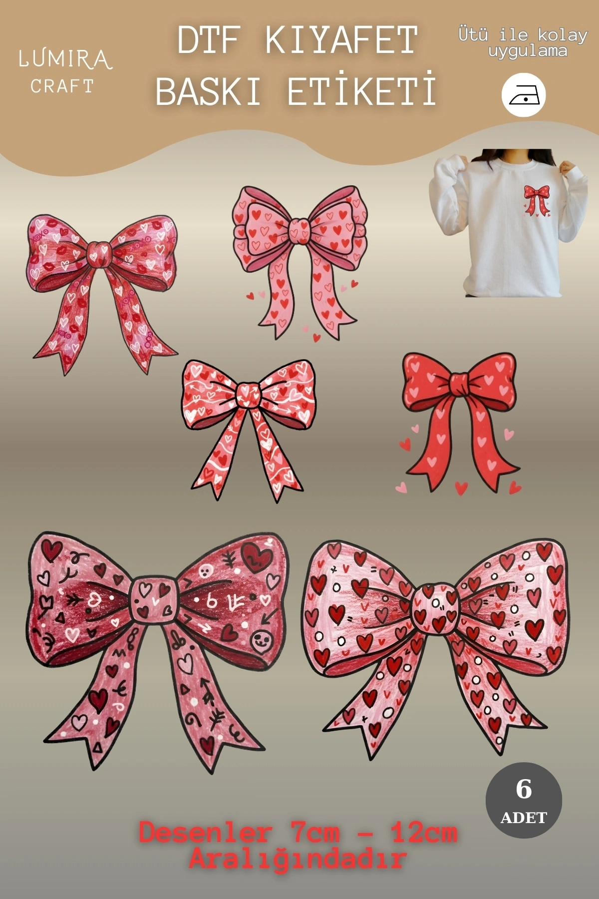Sevgililer Günü Fiyonk Kurdeleler Kumaşa Ütü ile Yapışan DTF Transfer Baskı Kağıdı