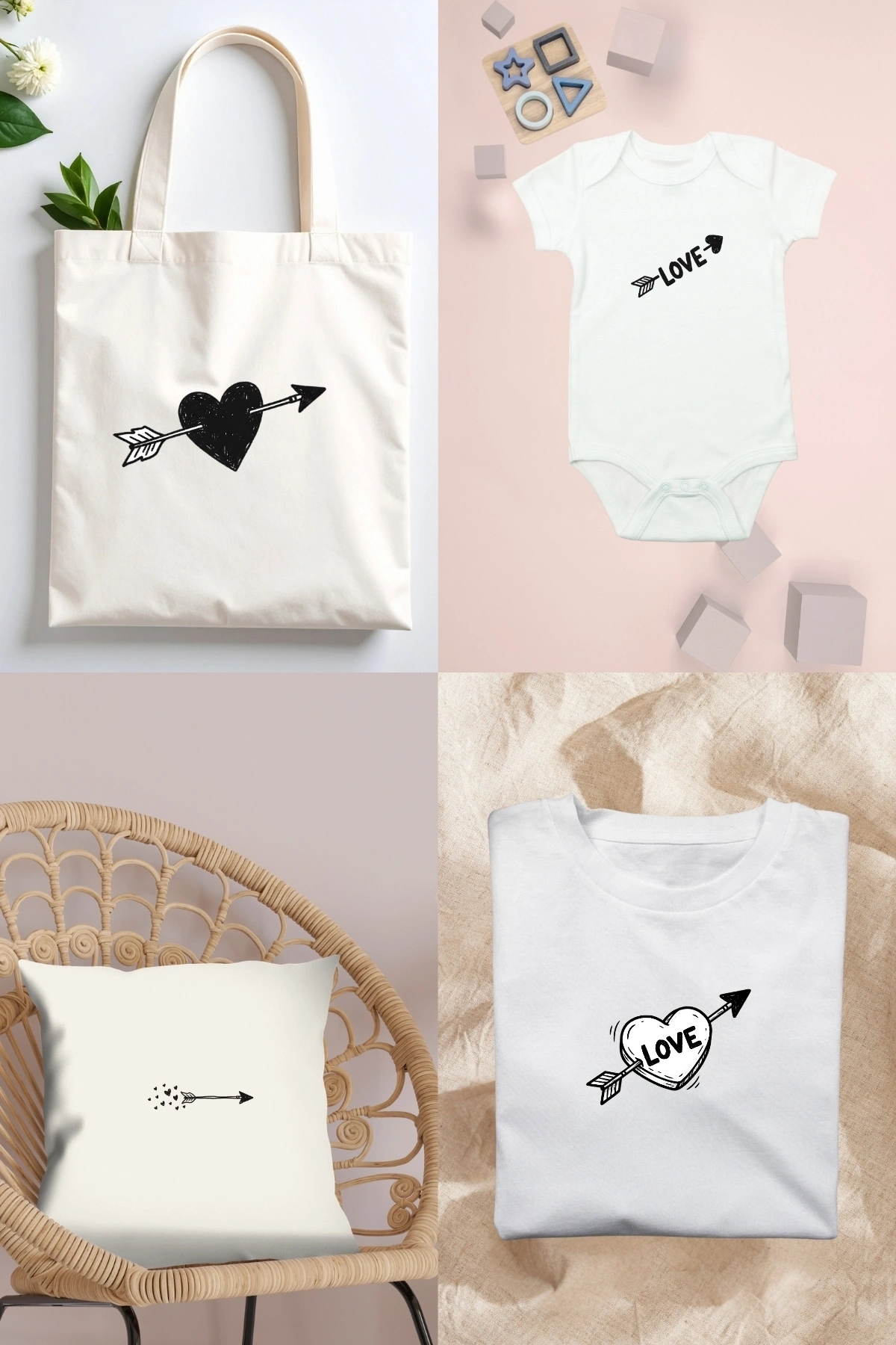 Siyah Love Yazılı Kalpler Kumaşa Ütü ile Yapışan DTF Transfer Baskı Kağıdı