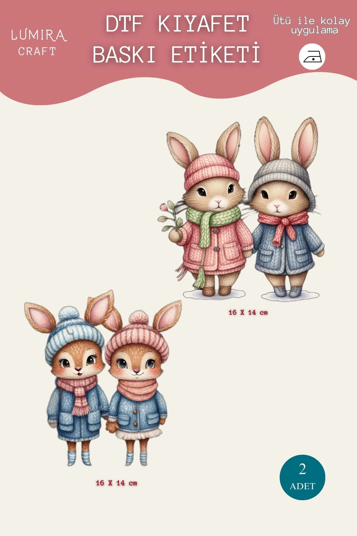 Örgü Efektli Sevimli Tavşan ve Sincaplar Kumaşa Ütü ile Yapışan DTF Transfer Baskı Kağıdı