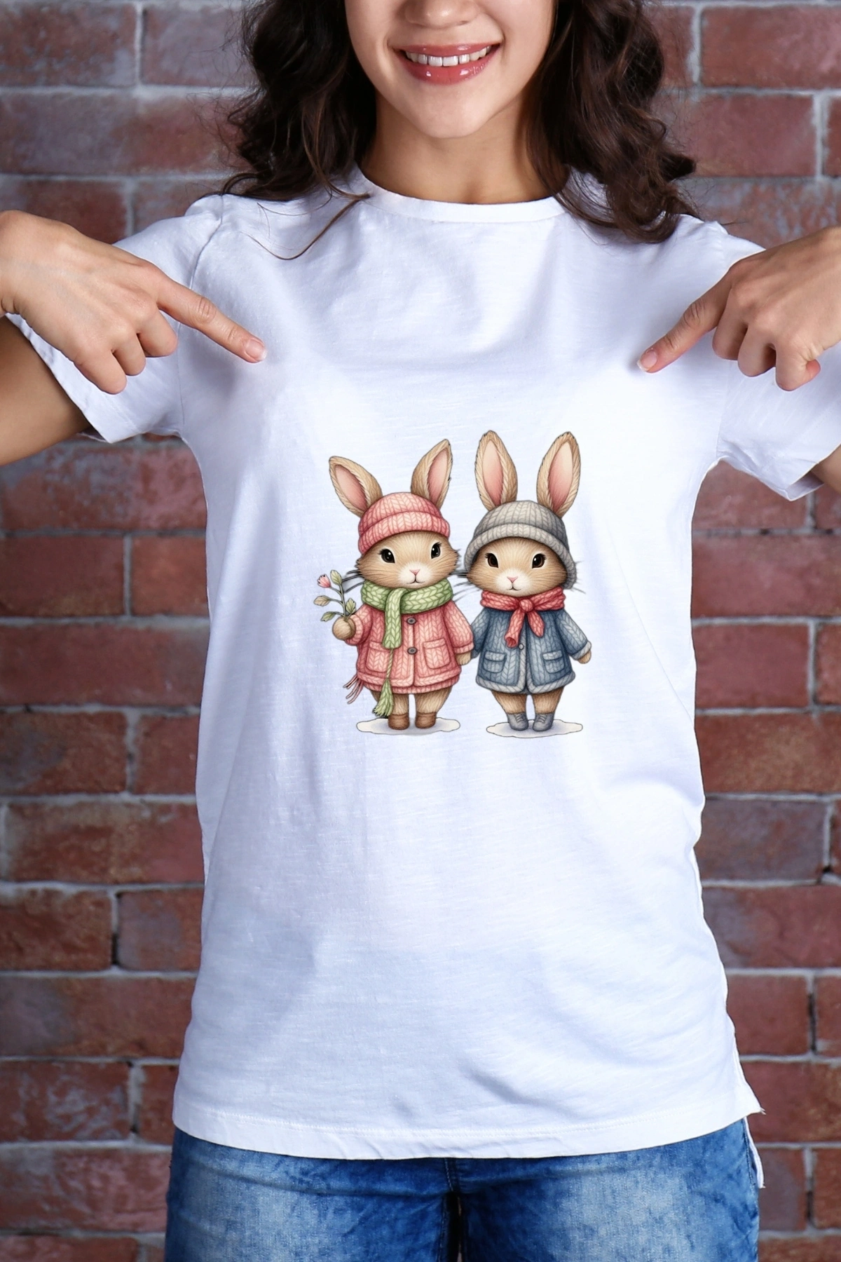 Örgü Efektli Sevimli Tavşan ve Sincaplar Kumaşa Ütü ile Yapışan DTF Transfer Baskı Kağıdı