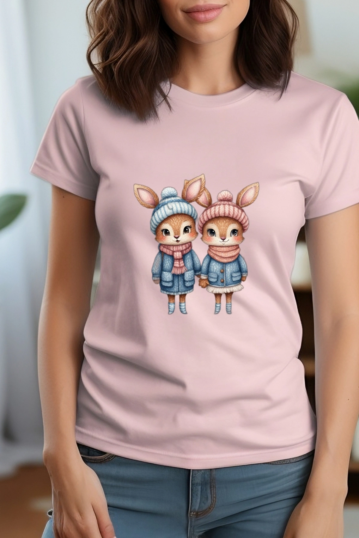 Örgü Efektli Sevimli Tavşan ve Sincaplar Kumaşa Ütü ile Yapışan DTF Transfer Baskı Kağıdı