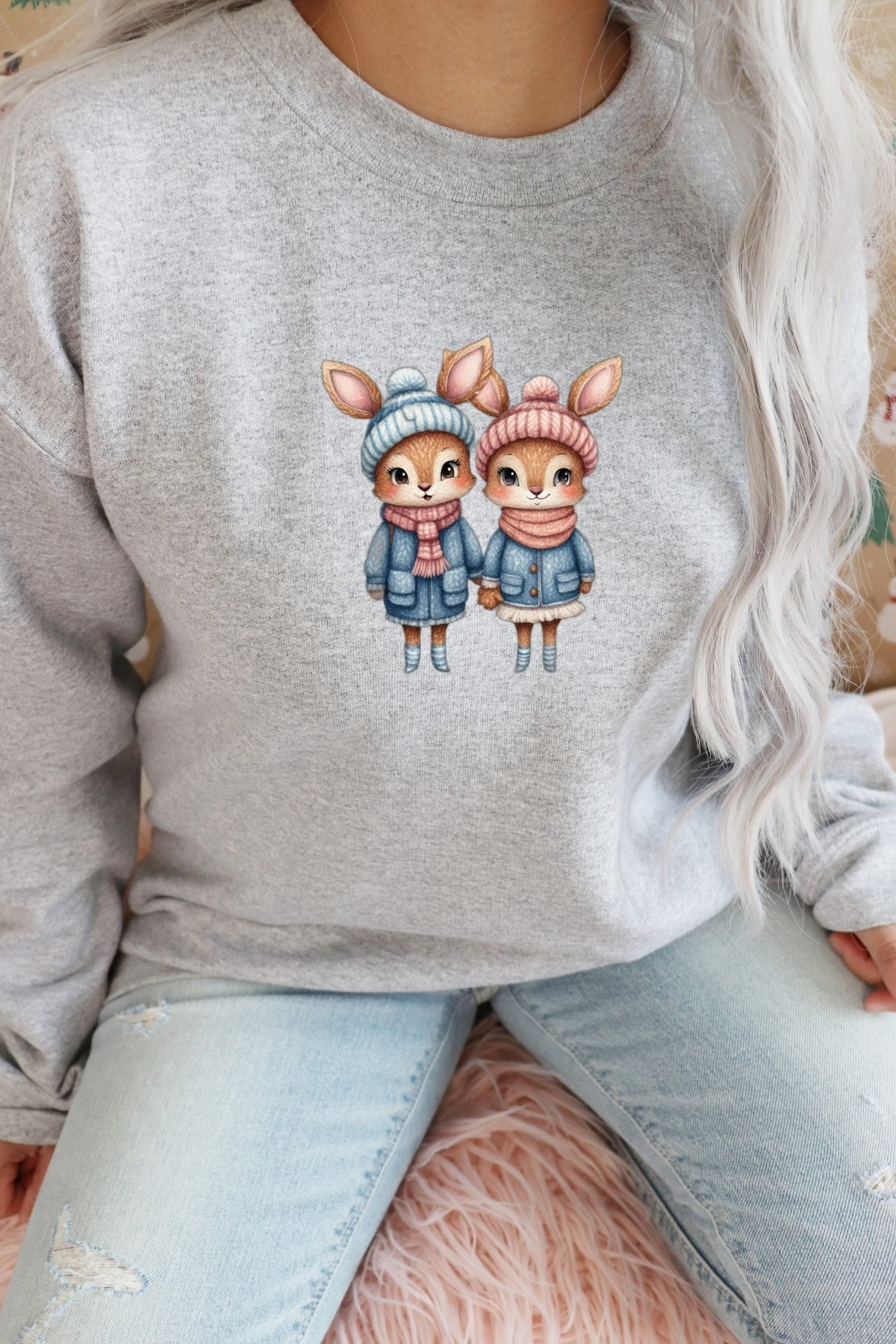 Örgü Efektli Sevimli Tavşan ve Sincaplar Kumaşa Ütü ile Yapışan DTF Transfer Baskı Kağıdı