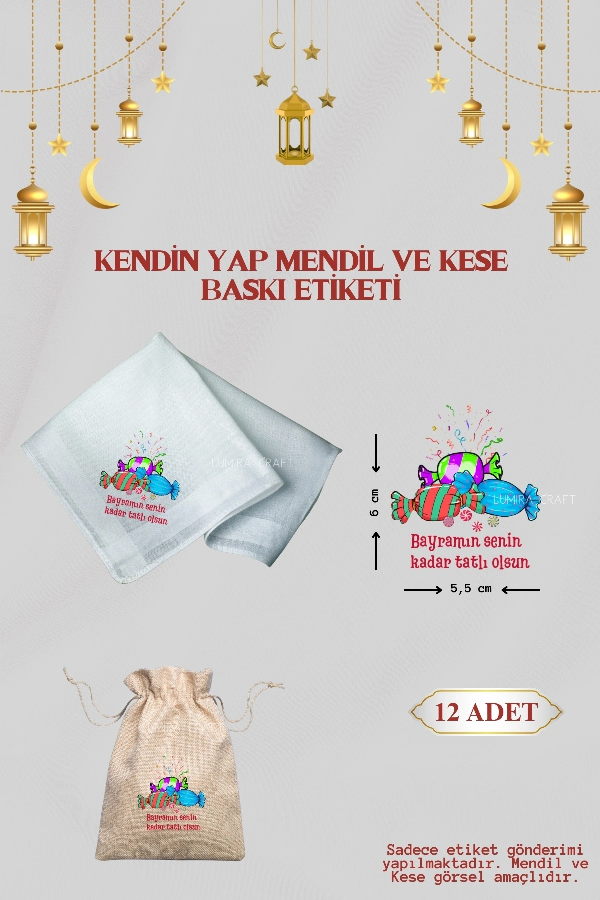 Renkli Şekerler Mendil ve Kese Baskı Kağıdı, Kumaşa Ütü ile Yapışan DTF Transfer, Ramazan Bayramı