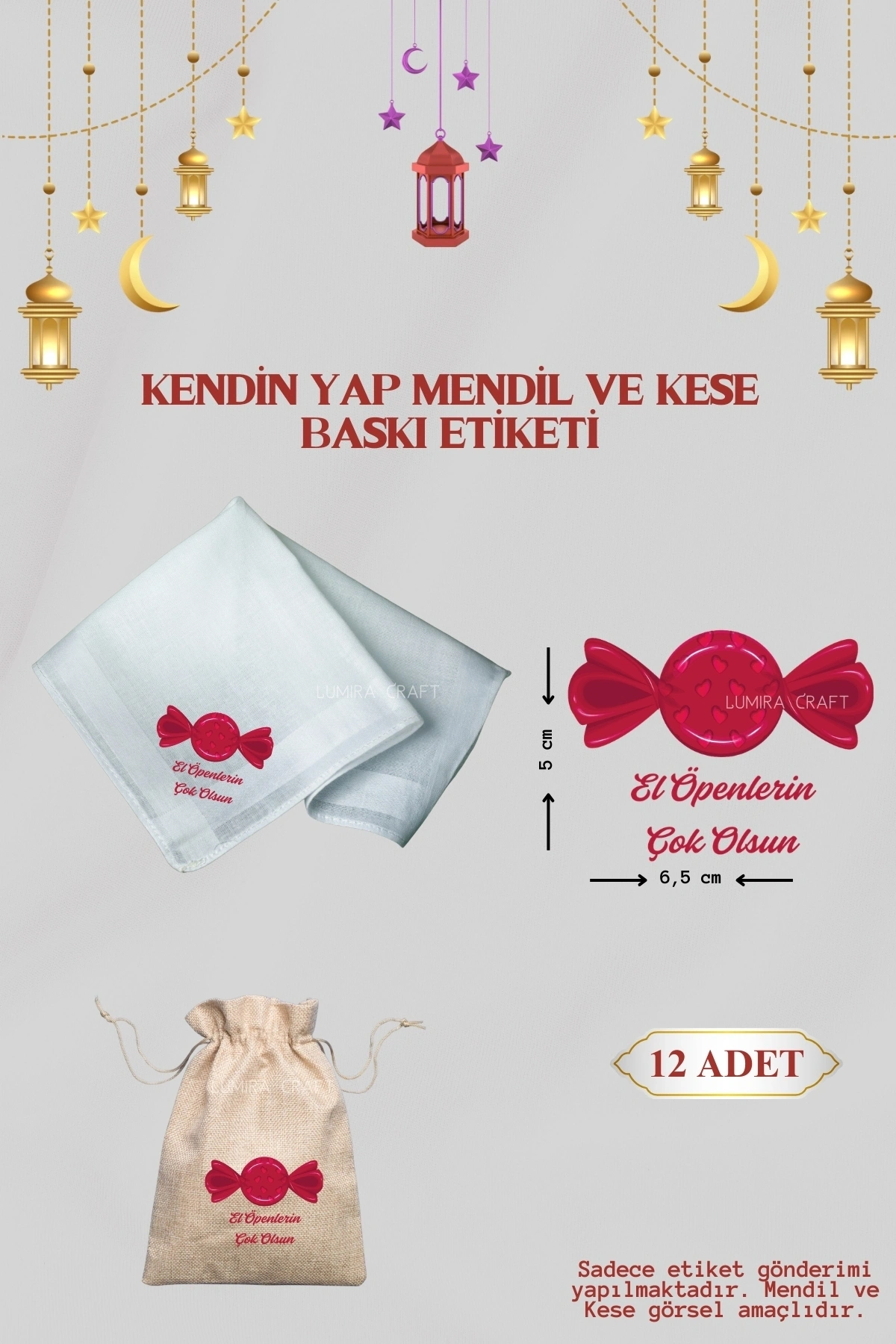 Kırmızı Şeker Mendil ve Kese Baskı Kağıdı, Kumaşa Ütü ile Yapışan DTF Transfer, Ramazan Bayramı