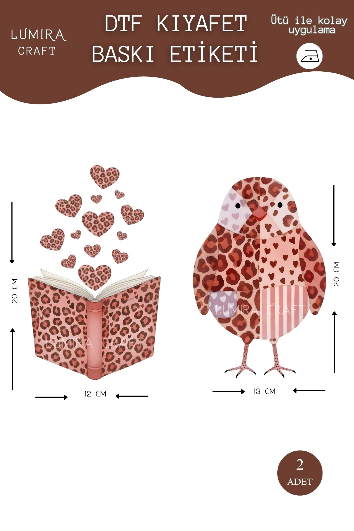 Kahverengi Leopar Aşkı Kitap ve Kuş Kumaşa Ütü ile Yapışan DTF Transfer Baskı Kağıdı