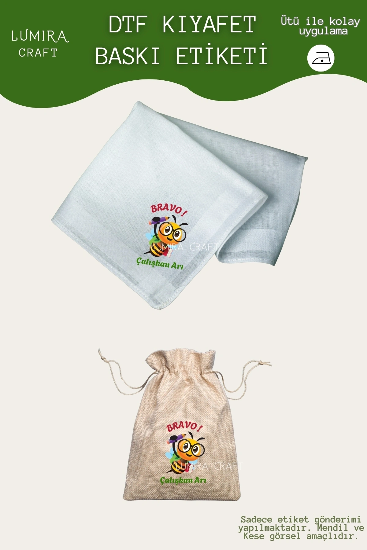 Çalışkan Arı Mendil ve Kese Baskı Kağıdı, Ütü ile Yapışan DTF Transfer, Mezuniyet, Okuma Bayramı