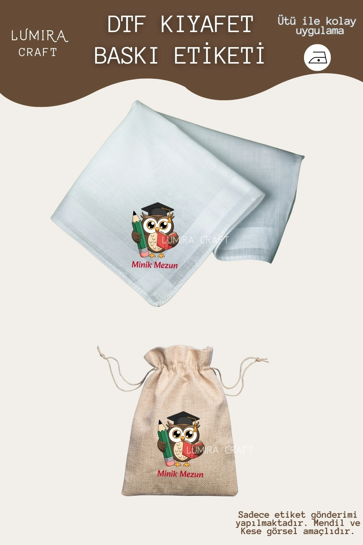 Minik Mezun Mendil ve Kese Baskı Kağıdı, Ütü ile Yapışan DTF Transfer, Mezuniyet, Okuma Bayramı